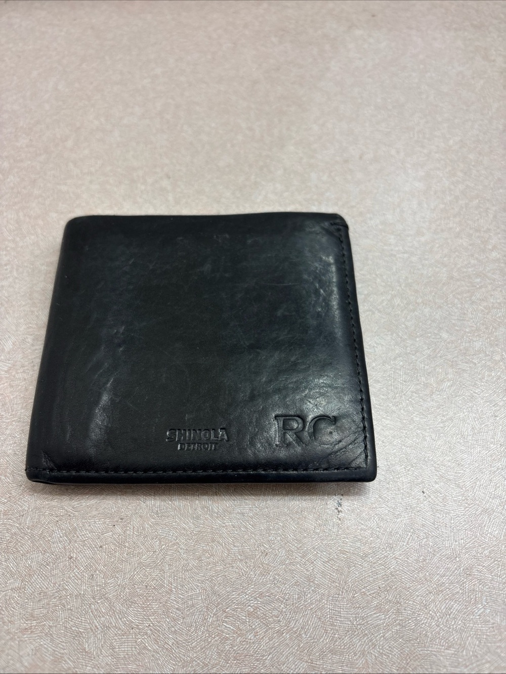 Shinola Detroit Mens Bifold Wallet American Made Black Leather XL 4.25” X 4” EMB